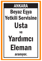 BEYAZ EŞYA YETKİLİ SERVİSİNE USTA YARDIMCI