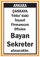 İNŞAAT FİRMAMIZA SEKRETER ÇANKAYA