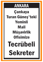 OFİSİMİZE TECRÜBELİ SEKRETER ÇANKAYA