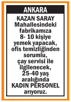 KAZAN SARAY KADIN AŞÇI ARANIYOR