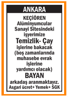 TEMİZLİK ÇAY EVRAK İŞLERİNE BAYAN KEÇİÖREN