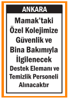 DESTEK ELEMANI VE TEMİZLİK PERSONELİ MAMAK