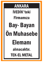 ÖN MUHASEBE ELEMANI İVEDİK