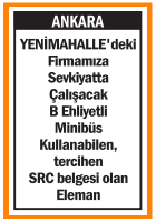 SEVKİYATTA ÇALIŞACAK ELEMAN YENİMAHALLE