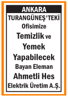 TEMİZLİK VE YEMEK YAPABİLECEK BAYAN