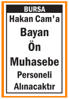 BAYAN ÖN MUHASEBE PERSONELİ BURSA