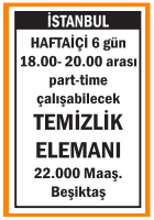PART-TİME TEMİZLİK ELEMANI BEŞİKTAŞ