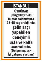 KUAFÖR SALONUMUZA DENEYİMLİ USTA VE KALFA ÜSKÜDAR