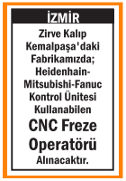 CNC FREZE OPERATÖRÜ KEMALPAŞA ZİRVE KALIP CNC FREZE OPERATÖRÜ KEMALPAŞA ZİRVE KALIP
