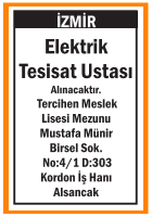 İZMİR ALSANCAK ELEKTRİK TESİSAT USTASI