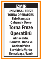 KEMALPAŞA İZMİR TORNA FREZE OPERATÖRÜ