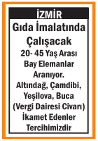 BAY ELEMANLAR GIDA İMALATINDA ÇALIŞACAK