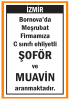 C EHLİYETLİ ŞOFÖR VE MUAVİN BORNOVA