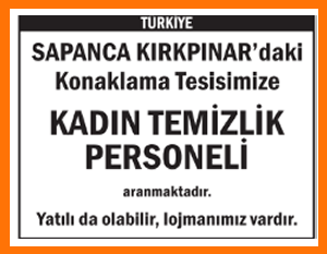 KADIN TEMİZLİK PERSONELİ SAPANCA KIRKPINAR