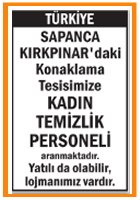KADIN TEMİZLİK PERSONELİ SAPANCA KIRKPINAR