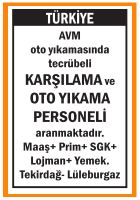 KARŞILAMA VE OTO YIKAMA PERSONELİ TEKİRDAĞ